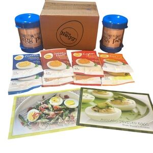 2 Negg Boiled Egg Peeler  Fast Easy Shell Remover Blue 8 Seasoning Recipes New